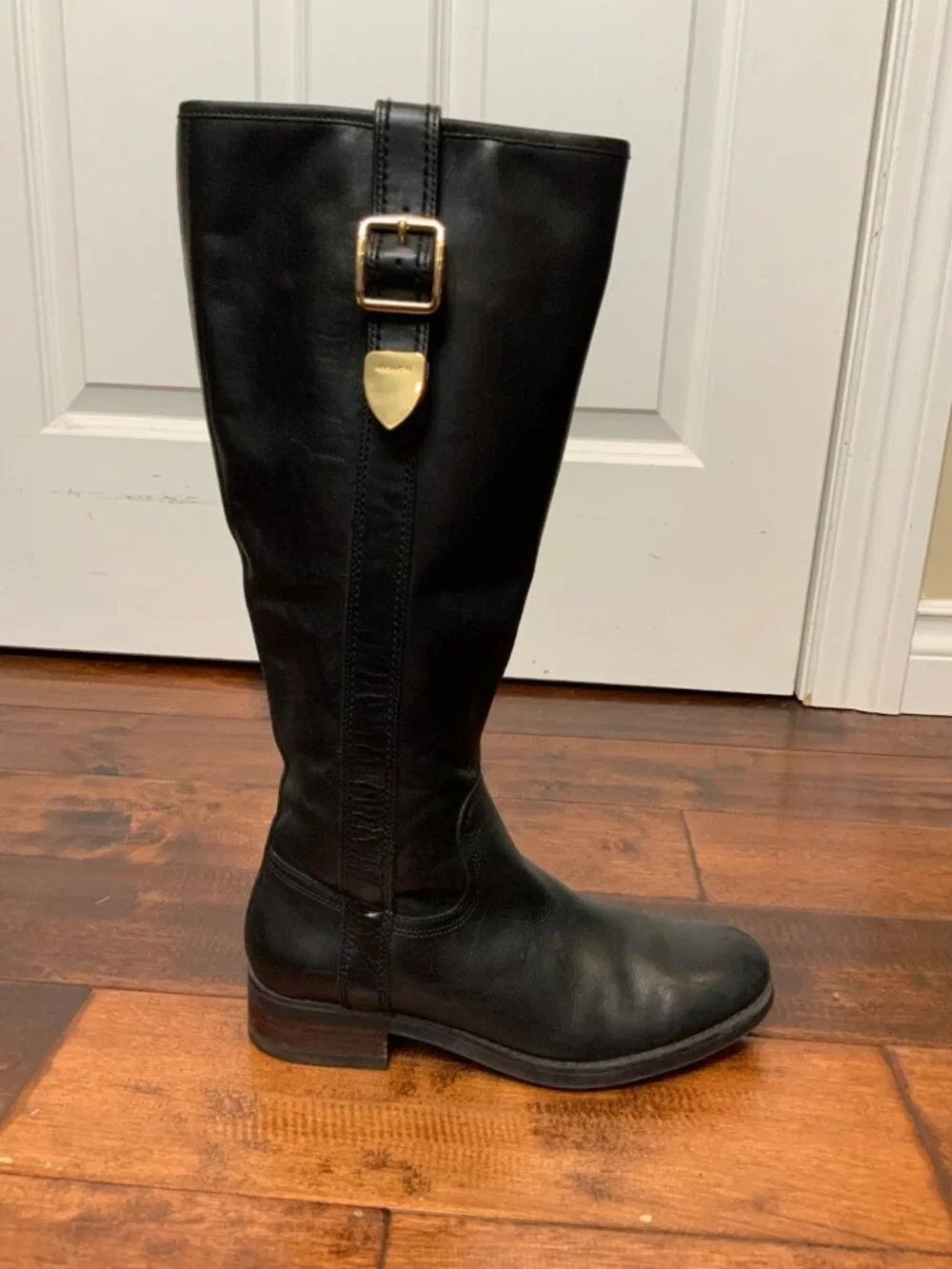 Coach Black Leather Easton Knee High Riding Boots, Size 7.5